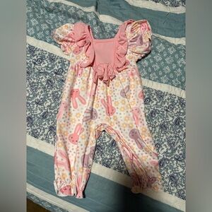 Marie Nicole Pink Baby Romper with Bunnies